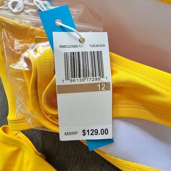 2025 Bleu Rod Beattie Yellow basket weave Bandeau Bikini hipster bottom size 12 - Picture 11 of 11
